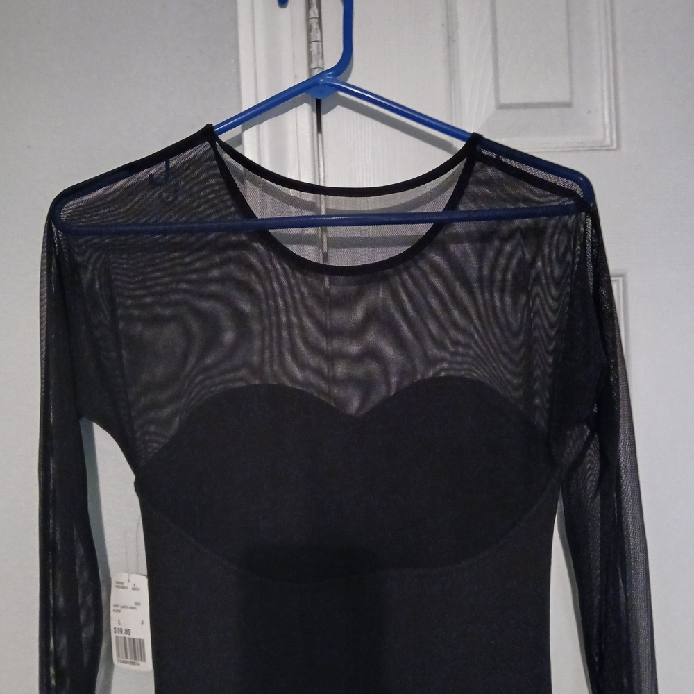 Forever 21 Black Long Sleeve Mesh Bodice Dress
